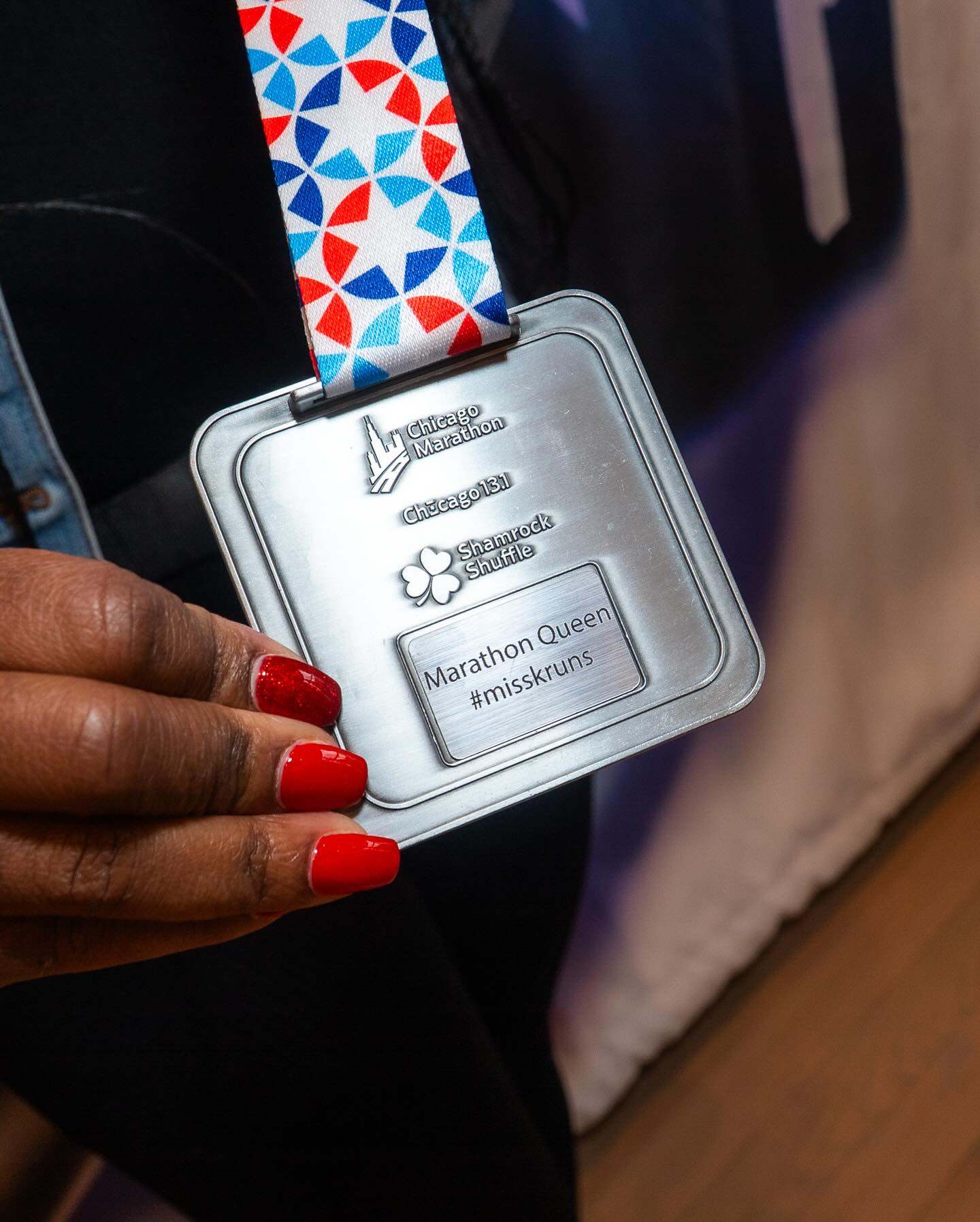 Chicago Marathon medal with engraved personal name — on-site engraving service