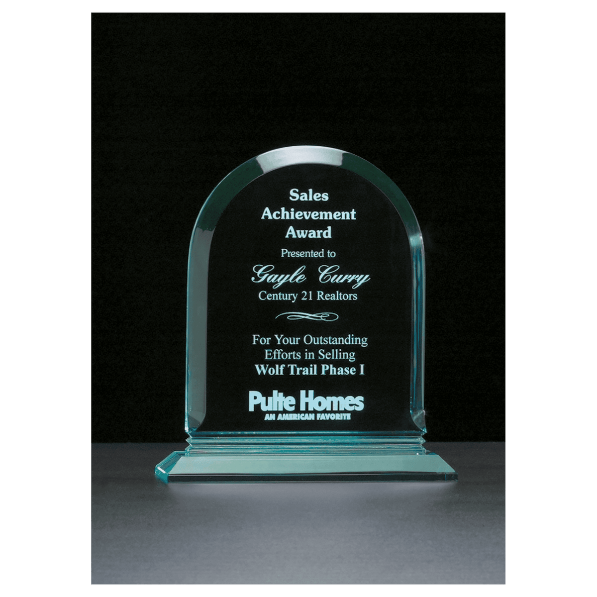 6 1/2" x 7 3/4" Arch Series Jade Acrylic Award