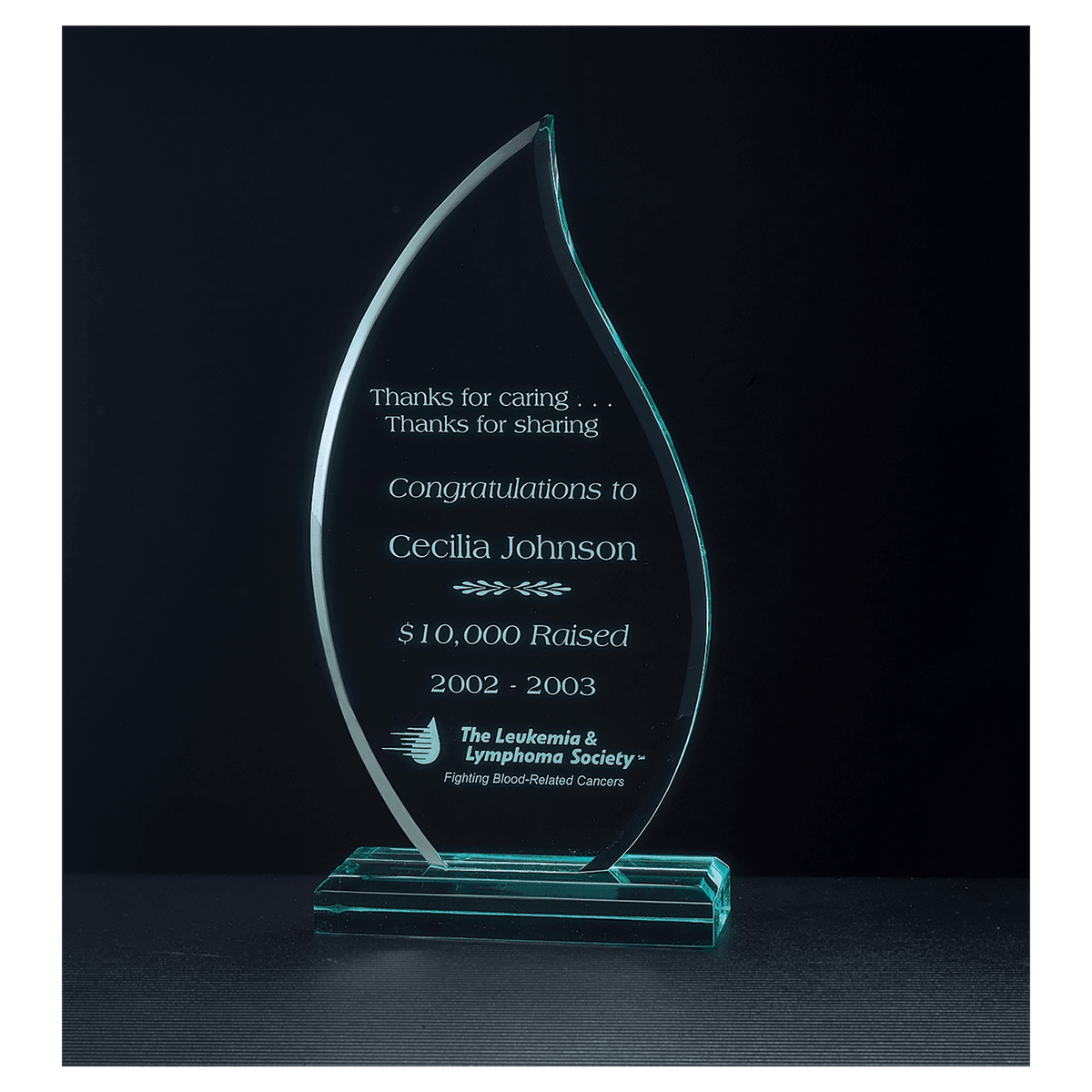 4 1/4" x 8 3/4" Flame Series Jade Acrylic Award