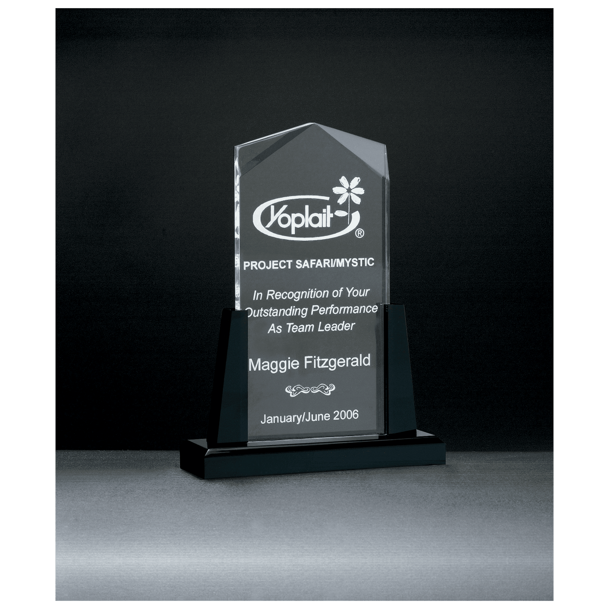 6 1/2" x 8" Spire Series Clear Acrylic Upright on Black Acrylic Base