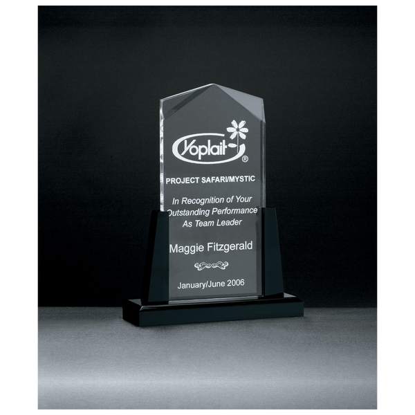 6 1/2" x 10" Spire Series Clear Acrylic Upright on Black Acrylic Base