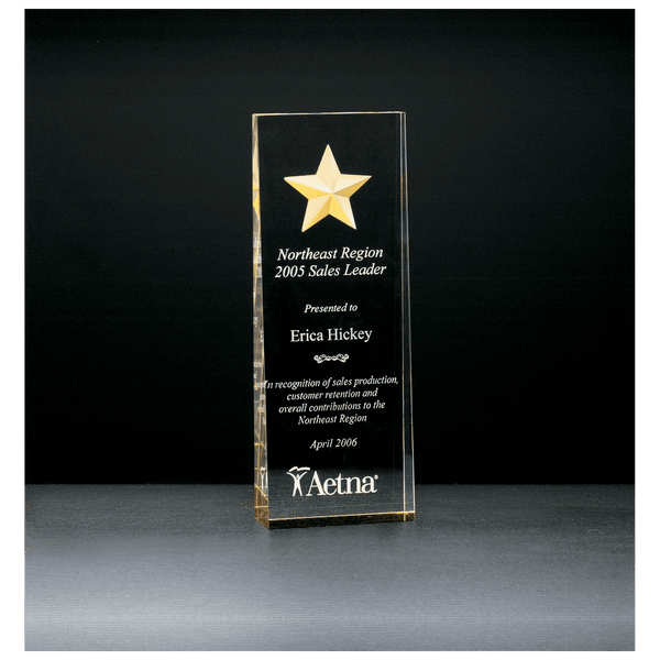 2 7/8" x 8" Constellation Series Etched Star with Gold Paint-Filled and Mirrored Bottom Acrylic