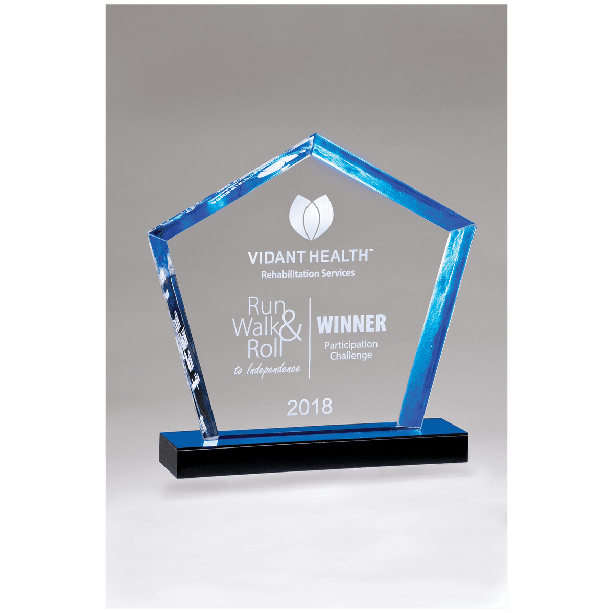 7" x 8" Diamond Series Acrylic Award with Blue Accent Blue Mirror-Topped Base
