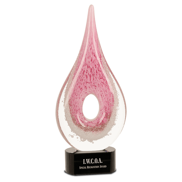 12" Pink Round Window Raindrop Art Glass