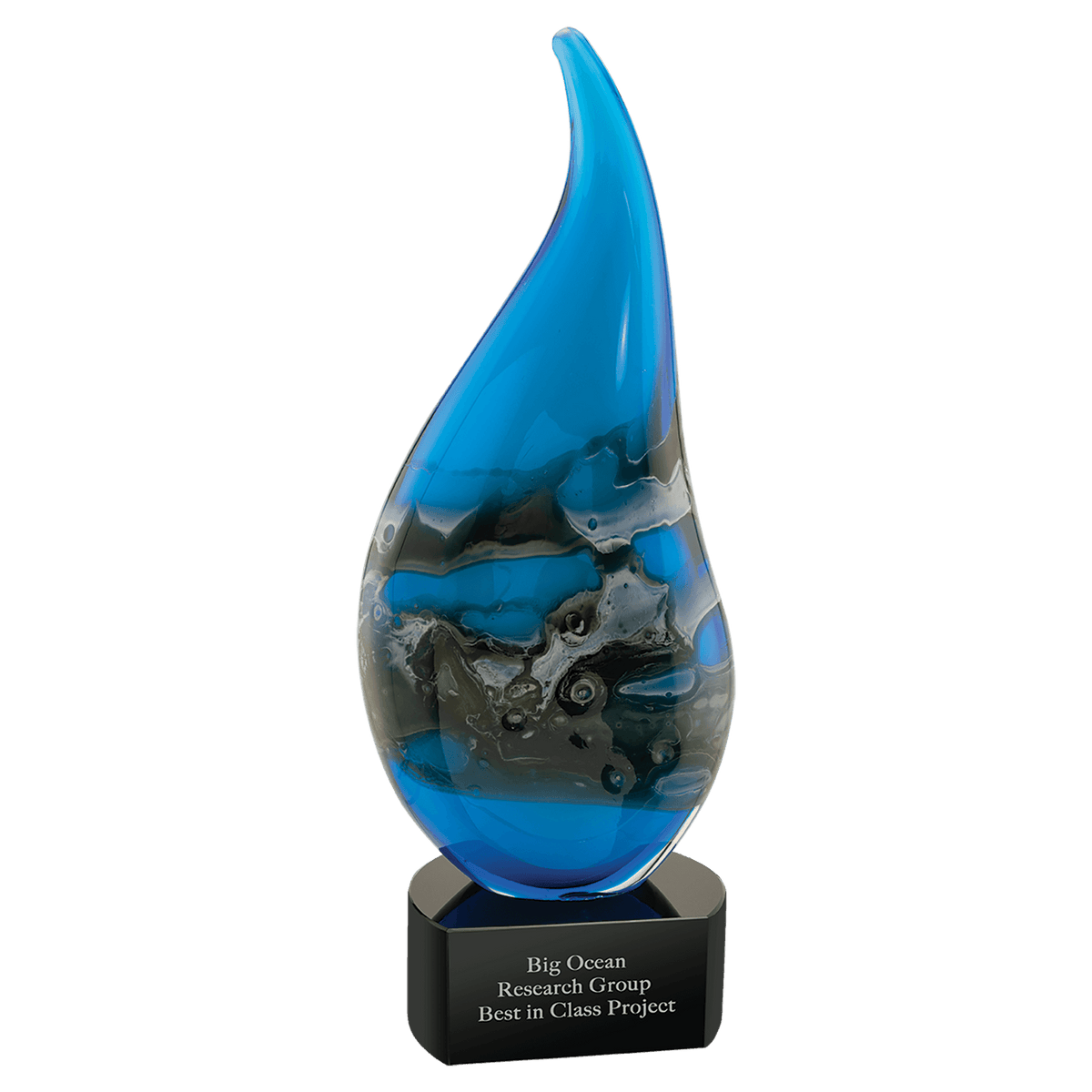 11 1/2" Blue with Gray and White Accent Curved Raindrop Art Glass