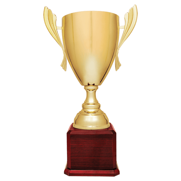 22" Gold Completed Metal Cup Trophy on Rosewood Royal Piano Finish Base