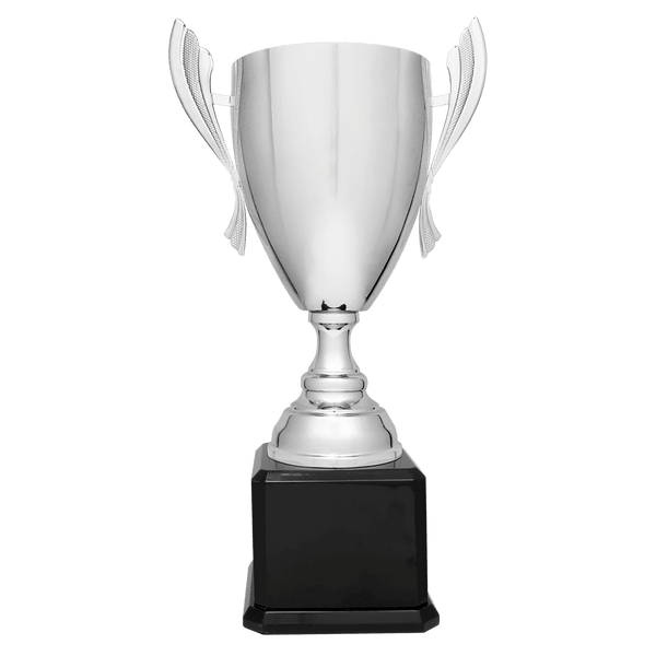 22" Silver Completed Metal Cup Trophy on Black Royal Piano Finish Base