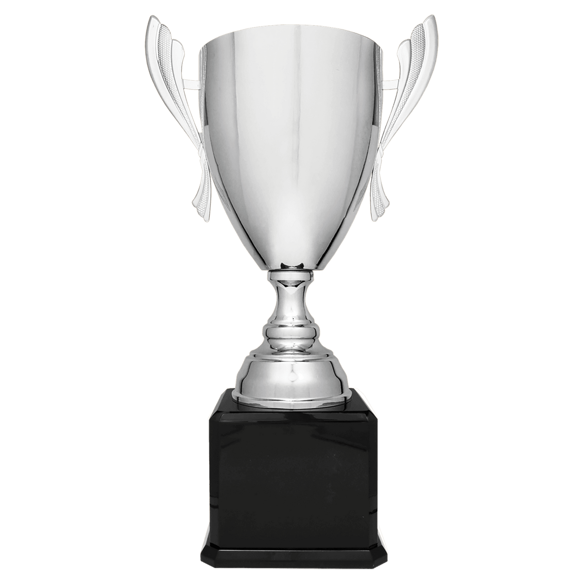 24 3/4" Silver Completed Metal Cup Trophy on Black Royal Piano Finish Base
