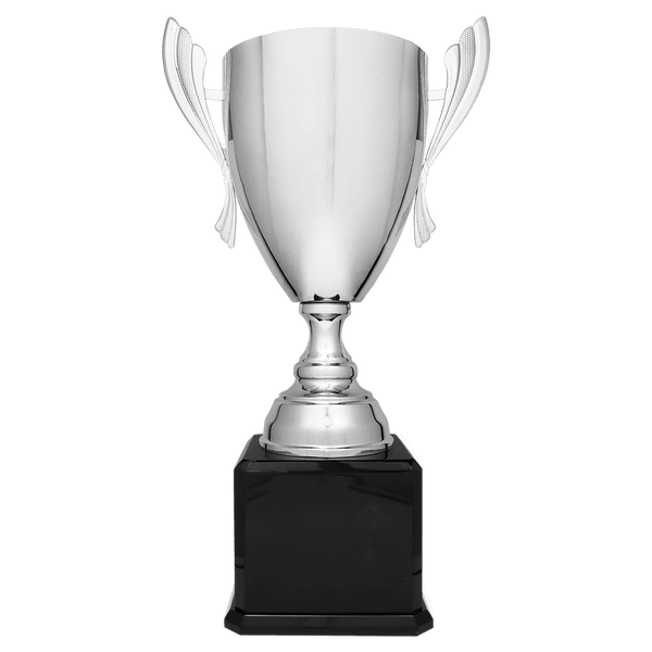 24 3/4" Silver Completed Metal Cup Trophy on Black Royal Piano Finish Base