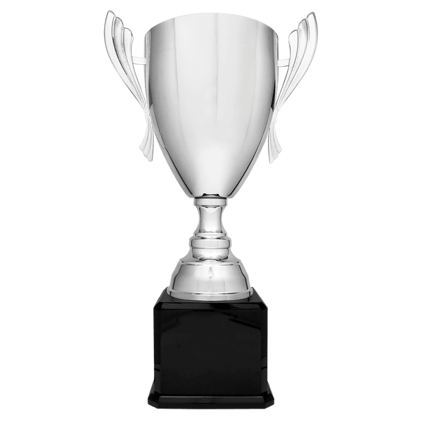 26 1/2" Silver Completed Metal Cup Trophy on Black Royal Piano Finish Base