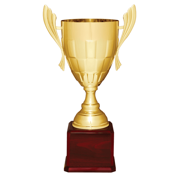 22" Gold Completed Metal Cup Trophy on Rosewood Royal Piano Finish Base