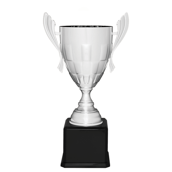 24 3/4" Silver Completed Metal Cup Trophy on Black Royal Piano Finish Base