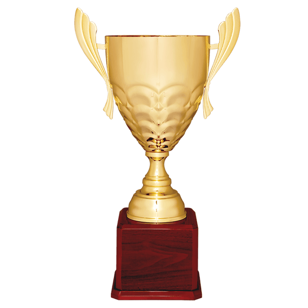 25 1/4" Gold Completed Metal Cup Trophy on Rosewood Royal Piano Finish Base