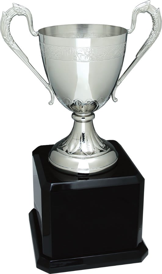 15 1/2" Silver Hand-Chased Swatkins Cup with Black Royal Piano Finish Base