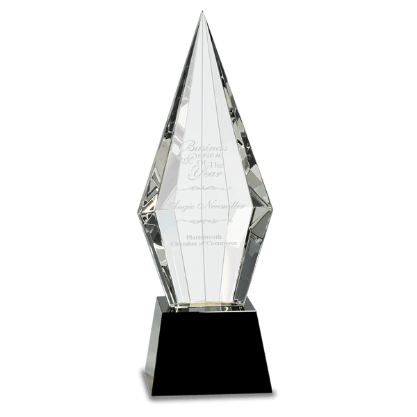 11" Obelisk Facet Crystal on Black Pedestal Base
