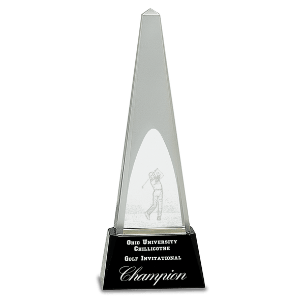 10 1/4" Clear Crystal 3D Golf Spire on Black Pedestal Base