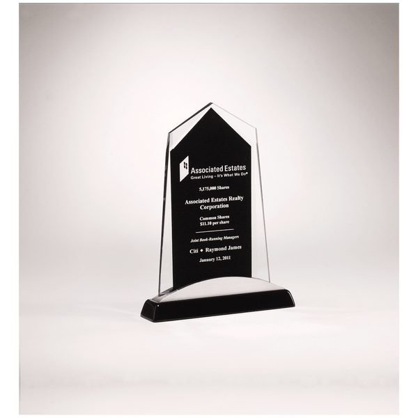6 5/8" x 7 7/8" Apex Series Glass Award, Black Piano Finish Base with Silver Aluminum Accent