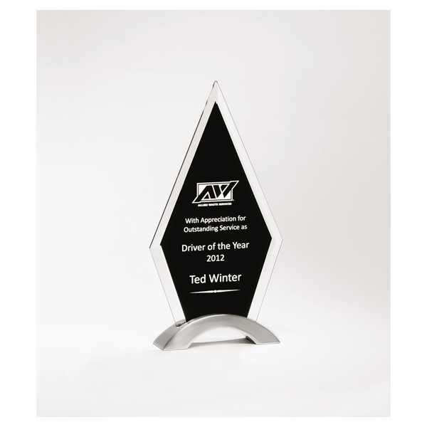 5 1/8"x 9 1/2" Beveled Clear Glass with Black Silkscreen and Silver Aluminum Accent Base