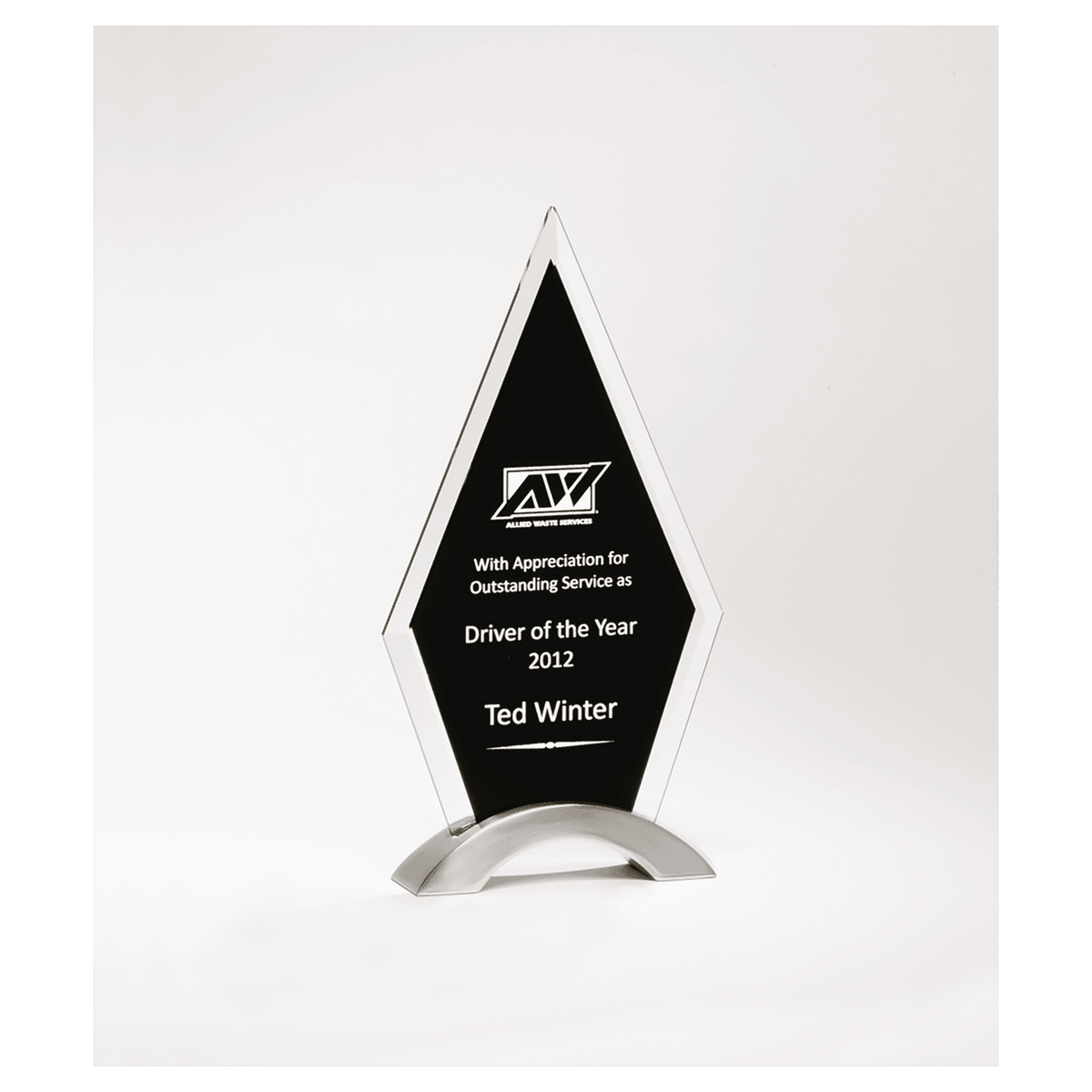 5 5/8" x 10" Beveled Clear Glass with Black Silkscreen and Silver Aluminum Accent Base