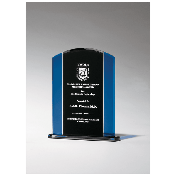 5 7/8" x 7 3/4" Clear Glass with Blue/Black Silkscreened Upright and Black Screened Base