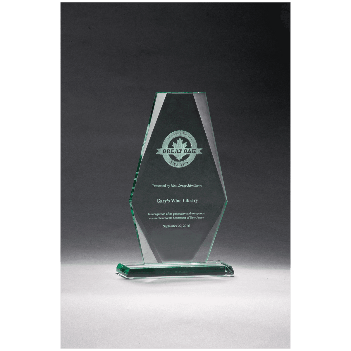 5" x 8" Premium Series Jade Glass Award