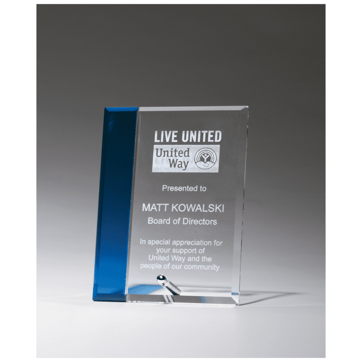 4" x 6" Clear Glass with Sapphire Blue Highlight and Silver Plated Easel Post