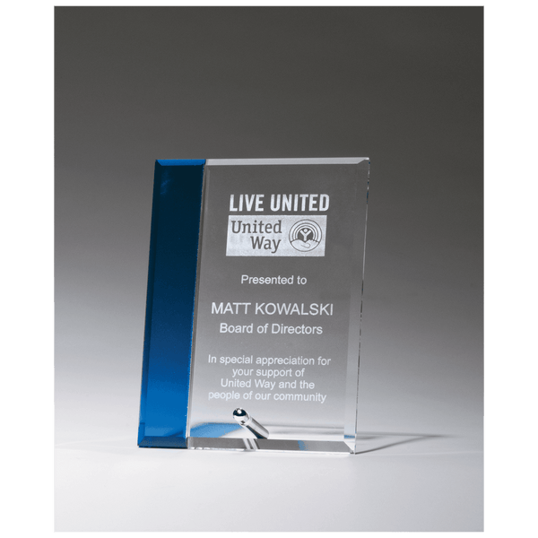 5" x 7" Clear Glass with Sapphire Blue Highlight and Silver Plated Easel Post