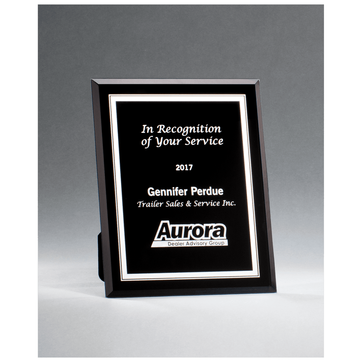 5" x 7" Black Glass Plaque with Silver Border and Easel Back
