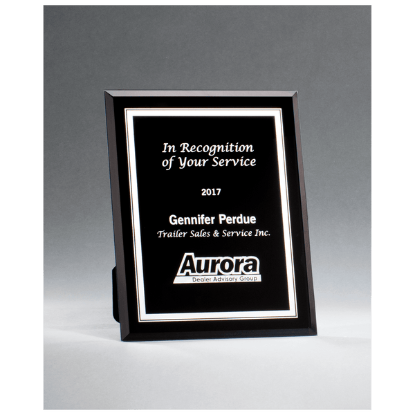 7" x 9" Black Glass Plaque with Silver Border and Easel Back