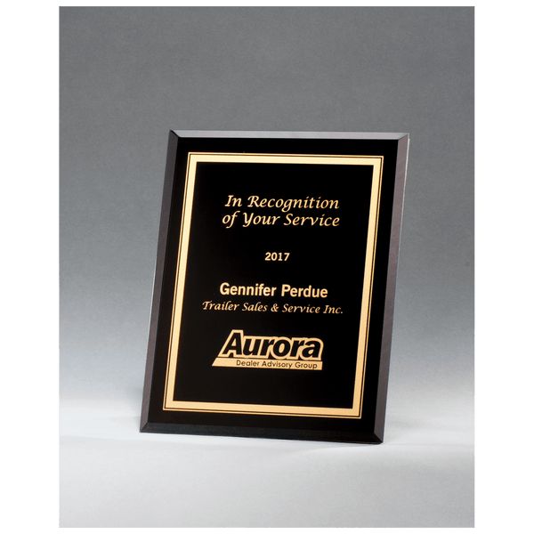 6" x 8" Black Glass Plaque with Gold Border and Easel Back