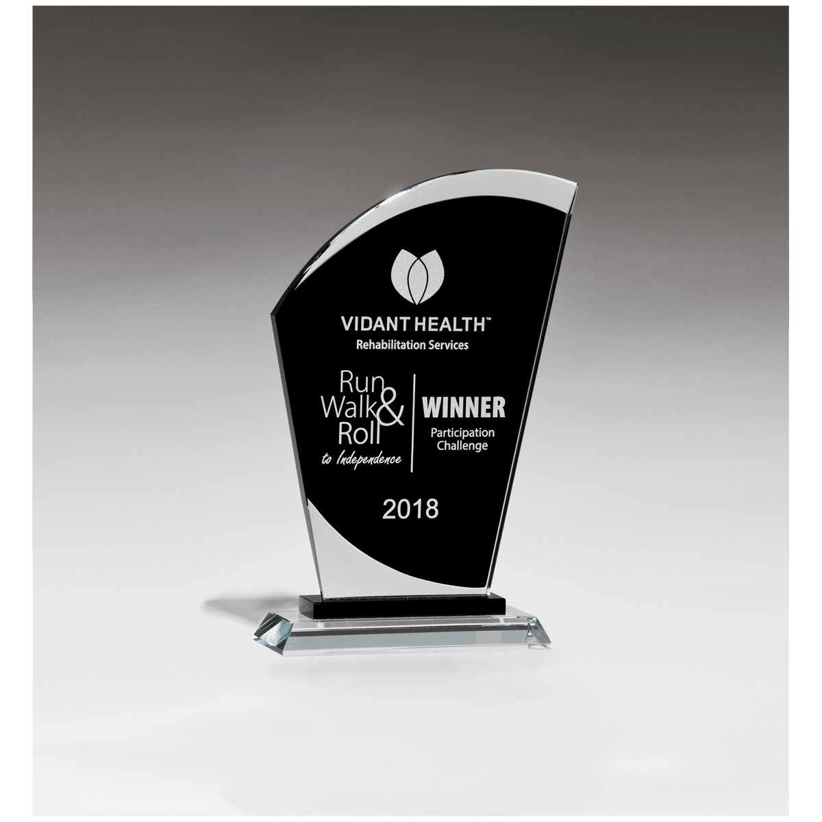5 1/2" x 8 3/4" Sail Shaped Glass Award with Black Center
