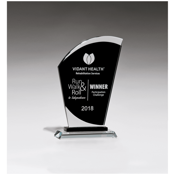5 1/2" x 8 3/4" Sail Shaped Glass Award with Black Center
