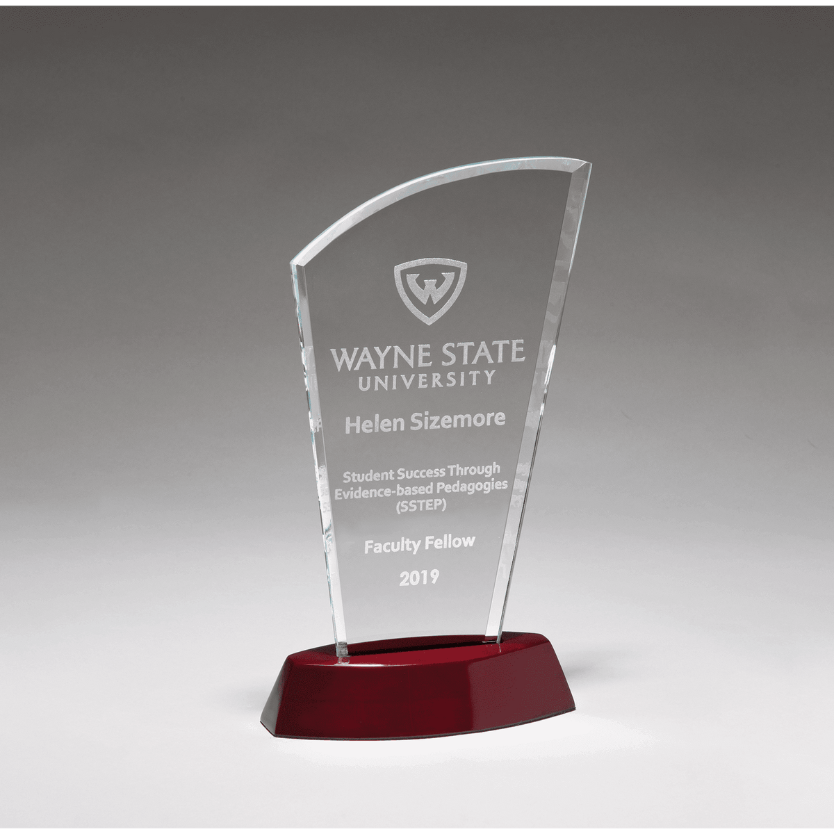5 1/2" x 9 3/4" Sail Series Clear Glass Award with High Gloss Rosewood Finish Base