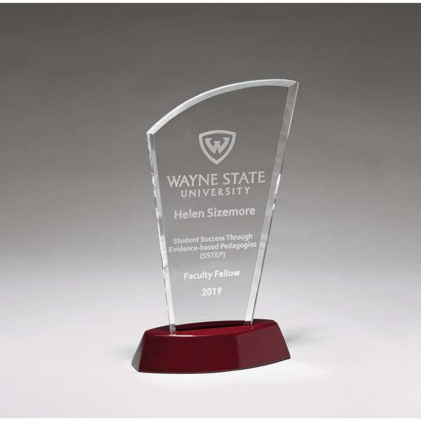 5 1/2" x 10 3/4" Sail Series Clear Glass Award with High Gloss Rosewood Finish Base