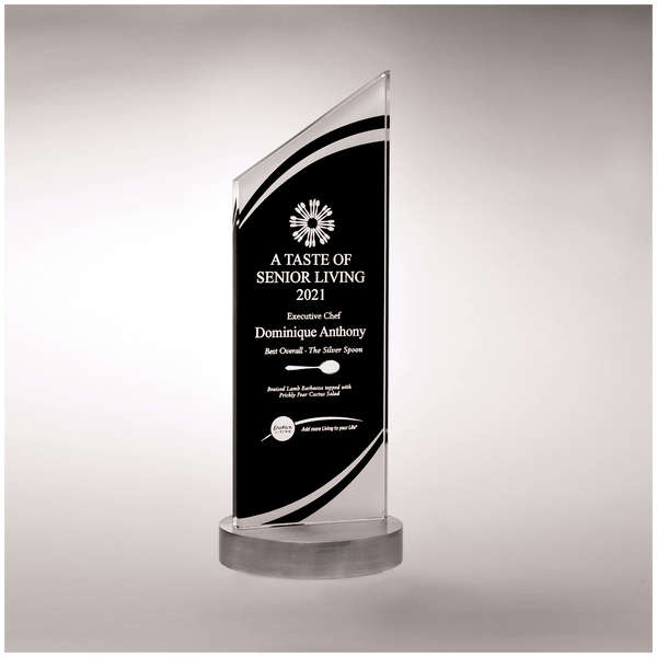 3 1/2" x 9 3/8" x 3/8" Thick Zenith Series Black Silkscreened Glass with Frosted Accents, Heave Aluminum Base