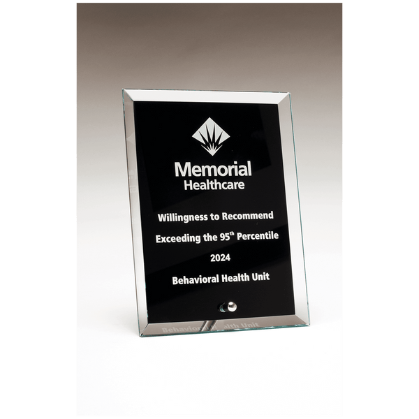 4" x 6" Clear Glass Plaque with Painted Black Background, Silv er Plated Easel Post