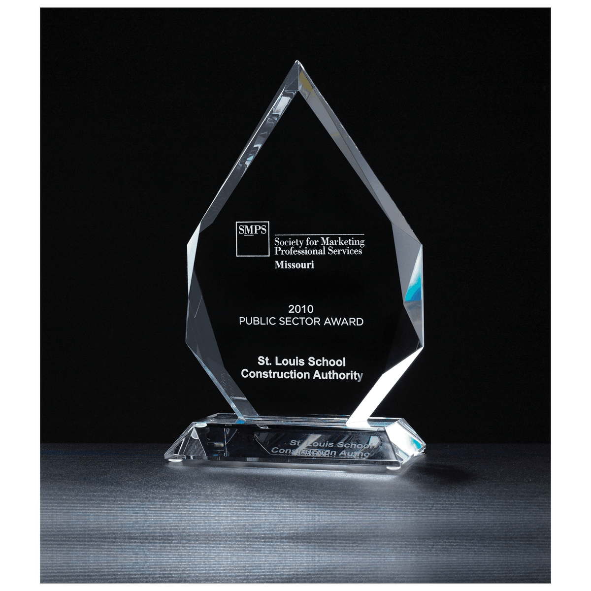 5 7/8" x 9 7/8" x 3/4" Thick Flame Series Multi-Faceted Optical Crystal Award