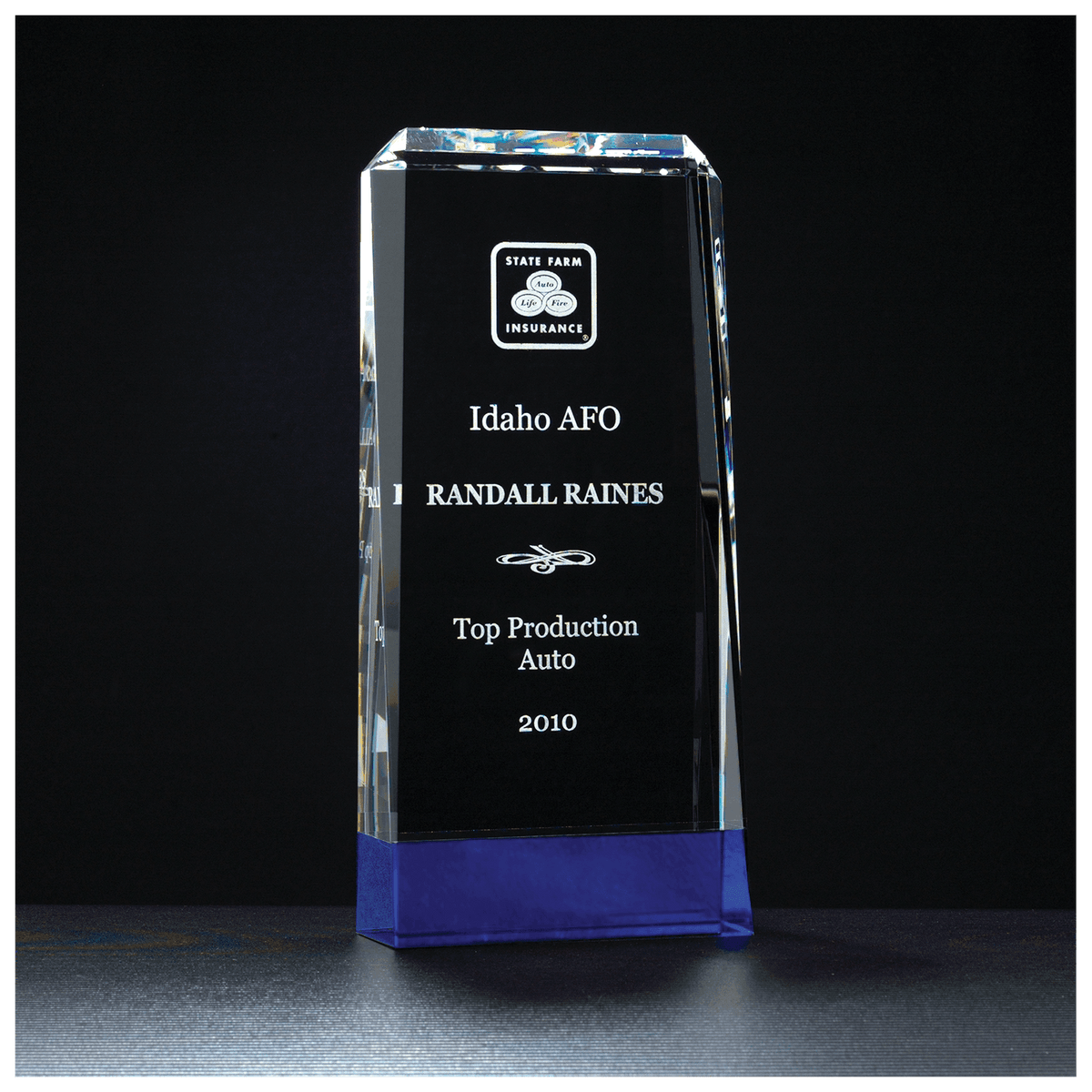 4" x 8 3/4" Premium Series Clear Crystal with Cobalt Blue Crystal Base Blue Crystal Base