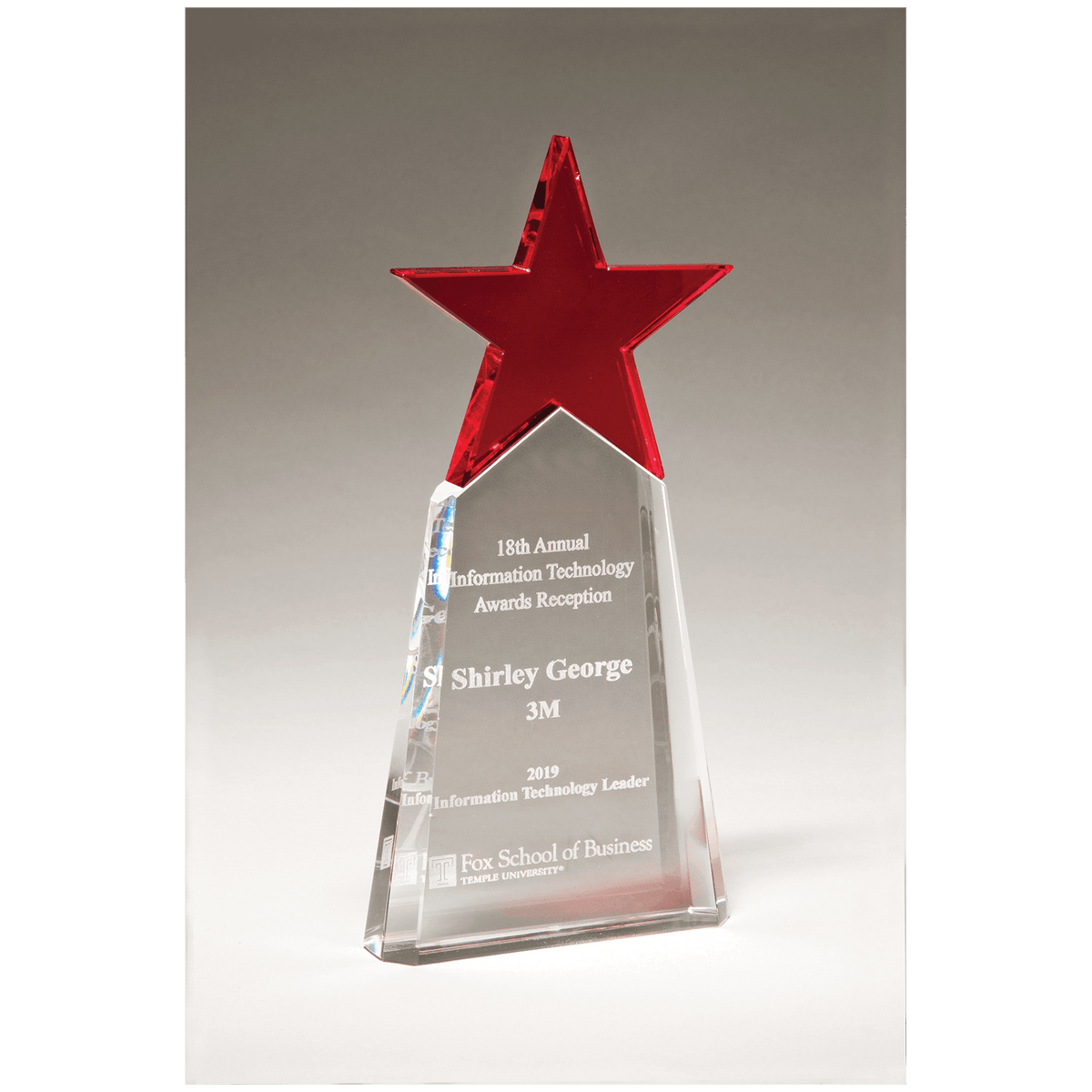 4 1/8" x 9 1/8" Red Crystal Star on Clear Crystal Base
