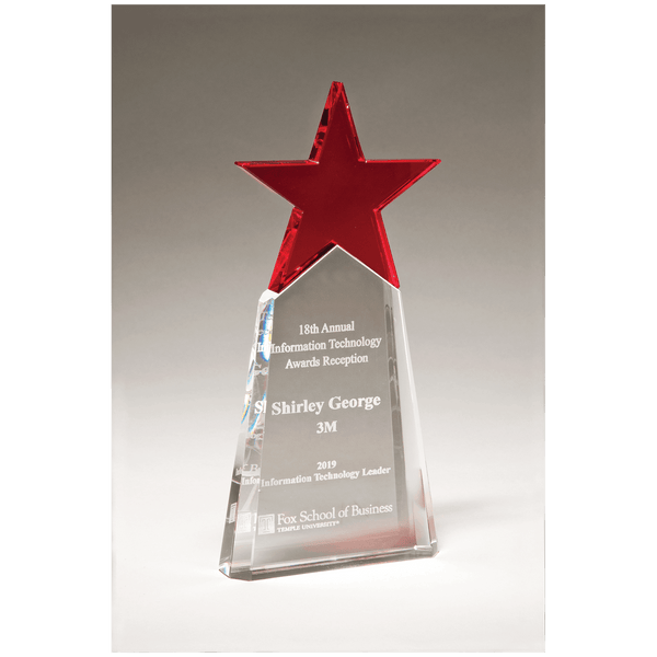 4 1/8" x 9 1/8" Red Crystal Star on Clear Crystal Base