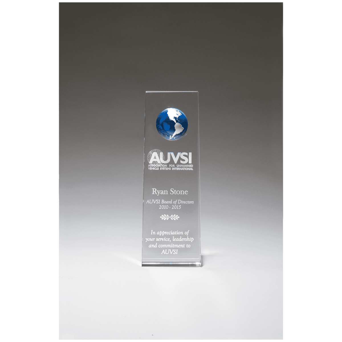 2 3/4" x 8" Crystal Trophy with Blue Globe