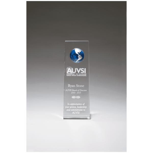 2 3/4" x 8" Crystal Trophy with Blue Globe