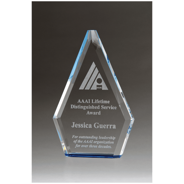 5 7/8" x 9" Flame Series Clear Crystal Award with Blue Accen ted Bottom