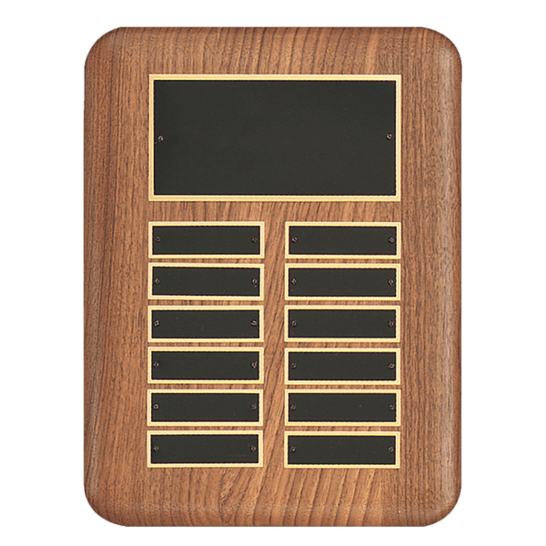 9" x 12" /Plates 7/8" x 2 3/4" American Walnut 12 Plate Perpetual Plaque with Black Brass Header Plate