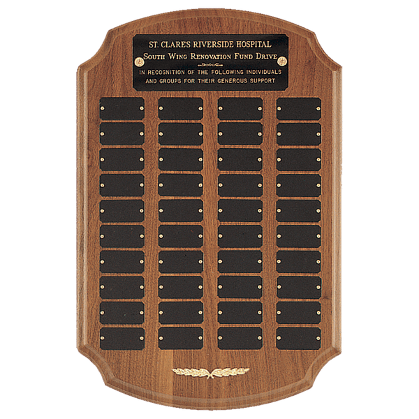 12" x 18"/Plates 1" x 2" American Walnut 40 Plate Perpetual Plaque with Black Brass Plates/Gold Trim