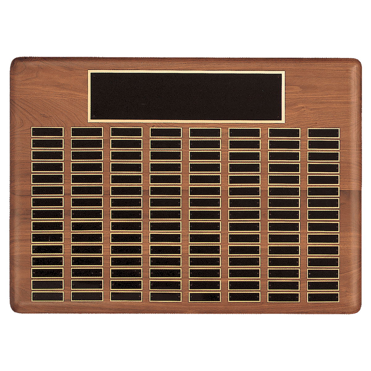 22" x 30"/Plates 7/8" x 2 3/4" American Walnut 144 Plate Perpetual Plaque with Black Brass Plated Steel Plates