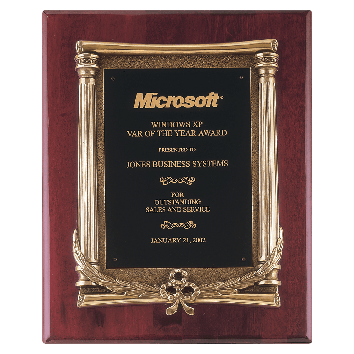 10 1/2" x 13" Rosewood Piano Finish Plaque, Antique Bronze Frame Casting, Black Brass Plate