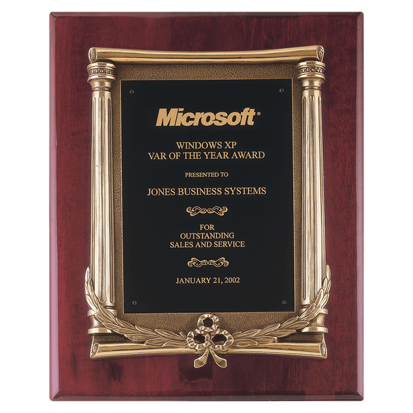 10 1/2" x 13" Rosewood Piano Finish Plaque, Antique Bronze Frame Casting, Black Brass Plate