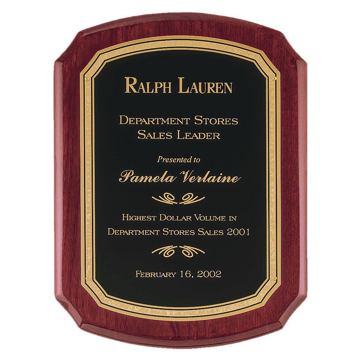 11" x 15" LaSalle Rosewood Piano Finish Plaque with Black/Gold Florentine Border LaserFX plate