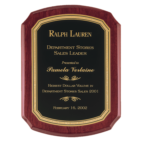 11" x 15" LaSalle Rosewood Piano Finish Plaque with Black/Gold Florentine Border LaserFX plate